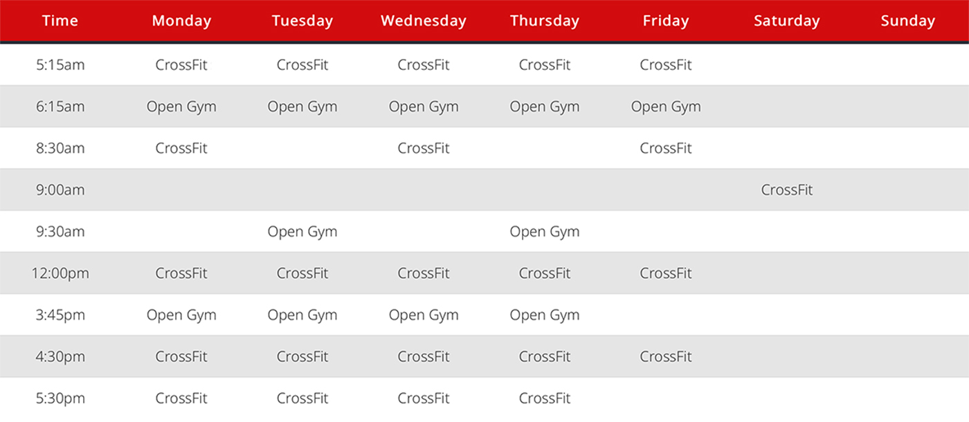 CrossFit Unstoppable Schedule